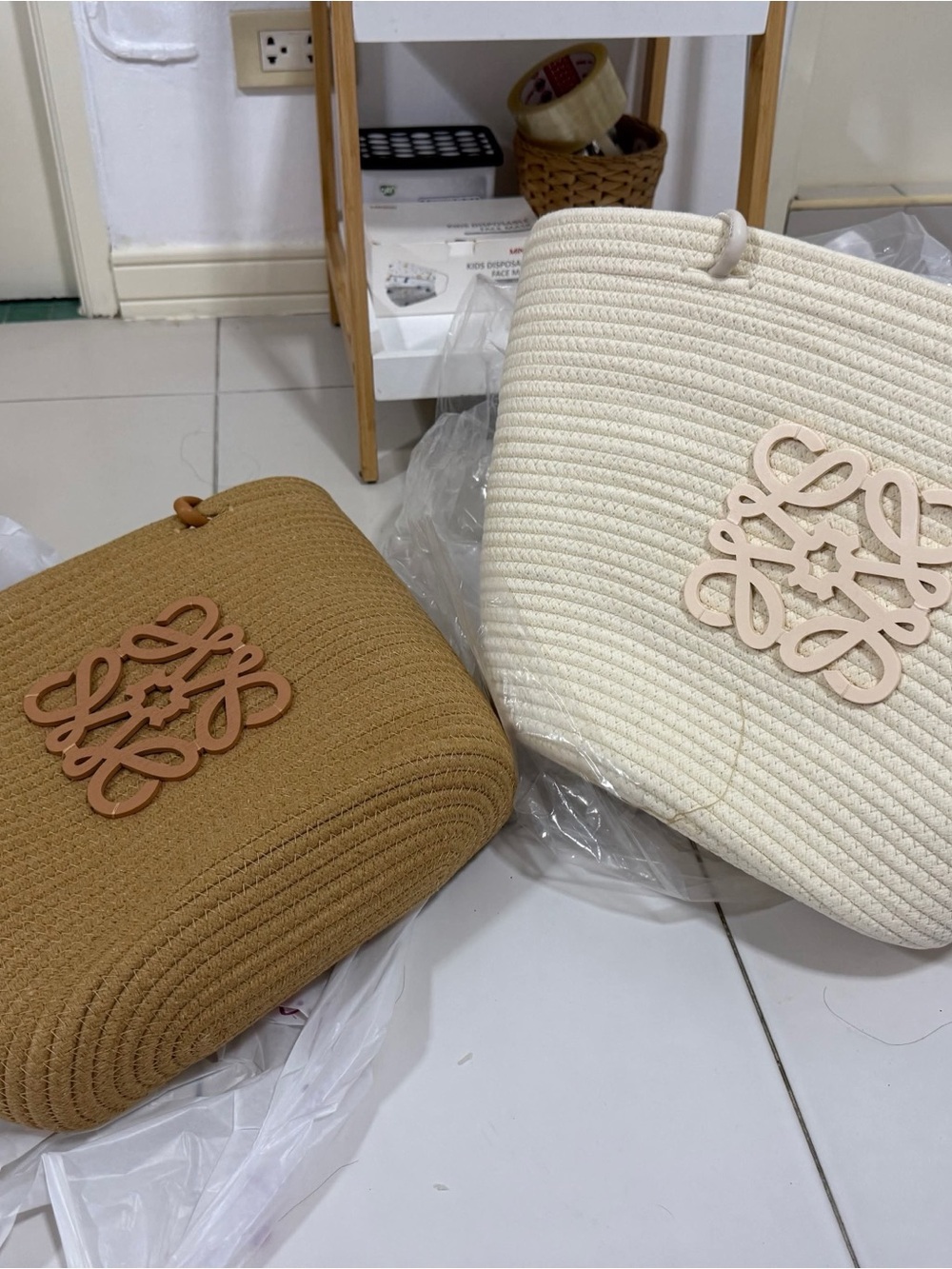 Woven Logo Tote Bag — Cream and Brown